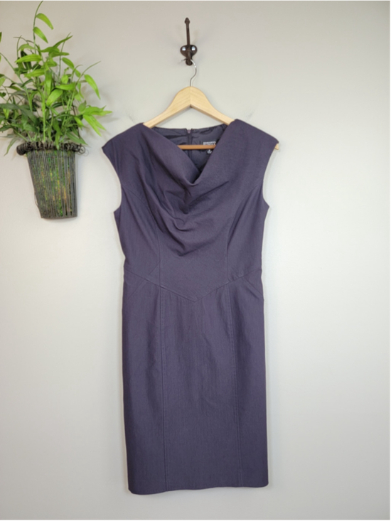 Adrianna Papell Dresses & Skirts - Adrianna Papell 8P Draped Cowl Neck Sheath Dress Purple Sleeveless Midi Stretchy